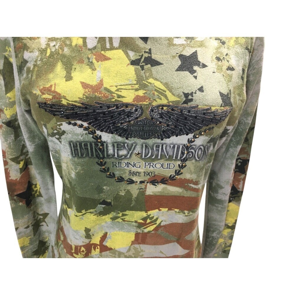 Vintage Harley Davidson Top Women's Size Large Green Stars Stripes America